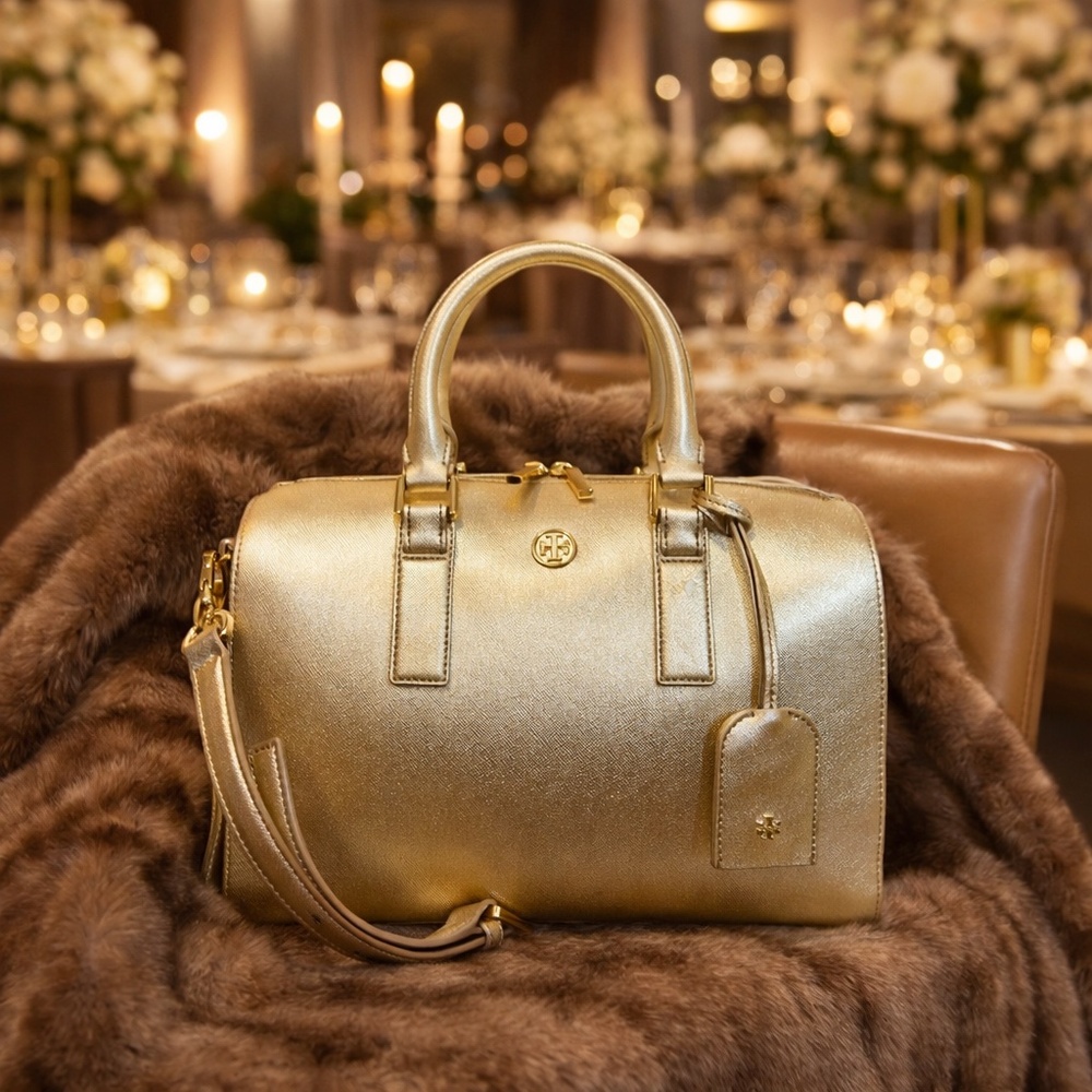Tory Burch Robinson Gold Leather Top Handle Satchel/Crossbody Bag/Shoulder Bag